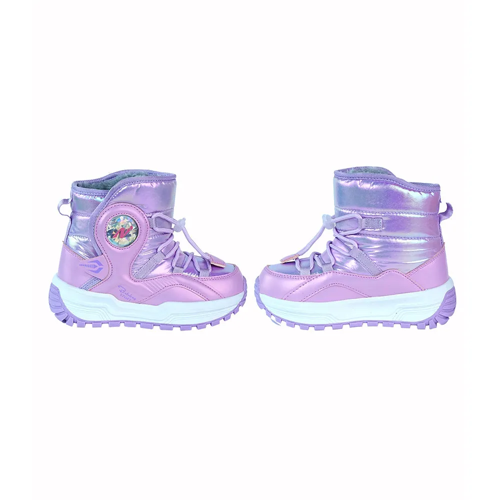 Little Surprise Box, Purple Rainbow Shine Waterproof Winter Snow Boots for Kids with Metal Cleats for Minus Degree Icy Terrains