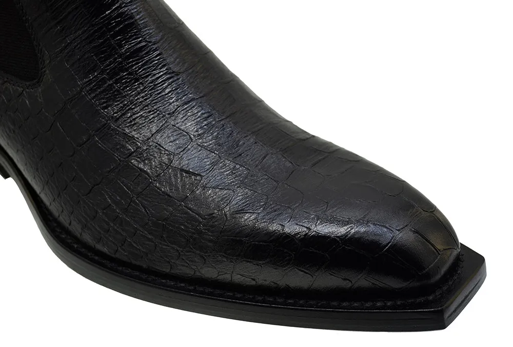 Men's Italian Shoes Jo Ghost 4768 Black Print Crocodile Leather Chelsea Boots