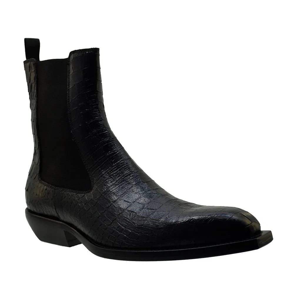Men's Italian Shoes Jo Ghost 4768 Black Print Crocodile Leather Chelsea Boots