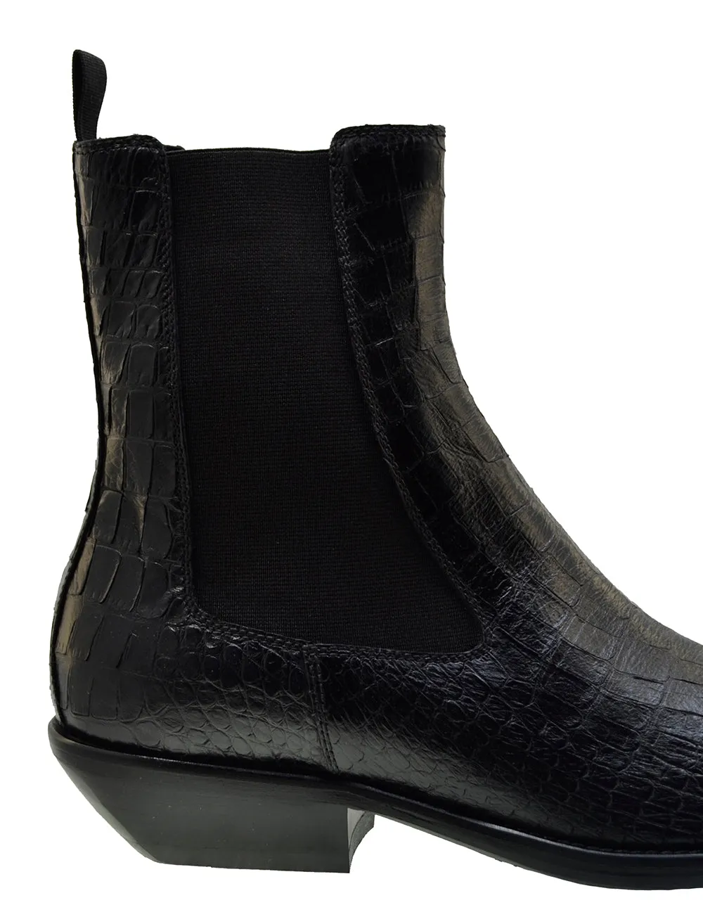 Men's Italian Shoes Jo Ghost 4768 Black Print Crocodile Leather Chelsea Boots