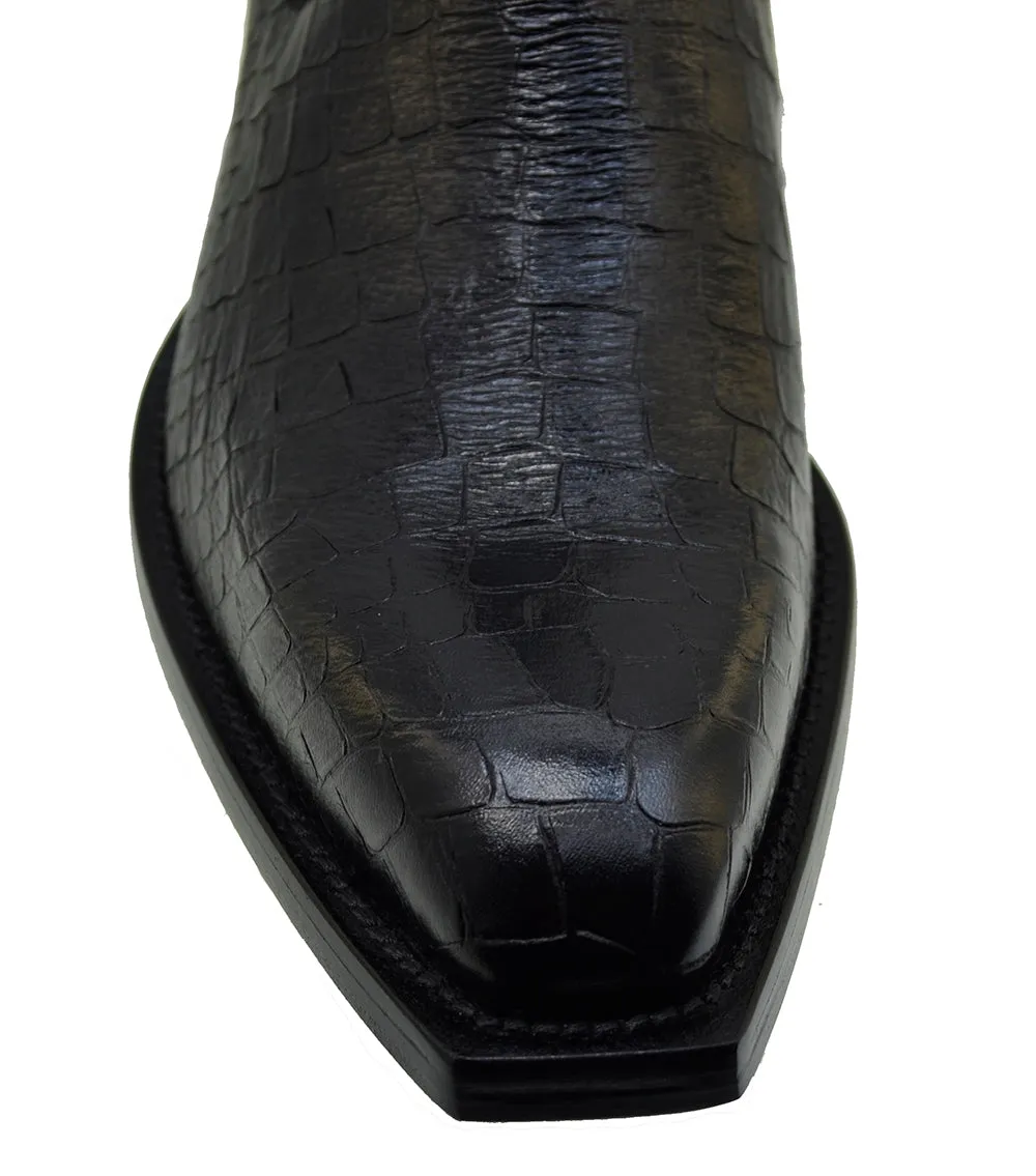 Men's Italian Shoes Jo Ghost 4768 Black Print Crocodile Leather Chelsea Boots