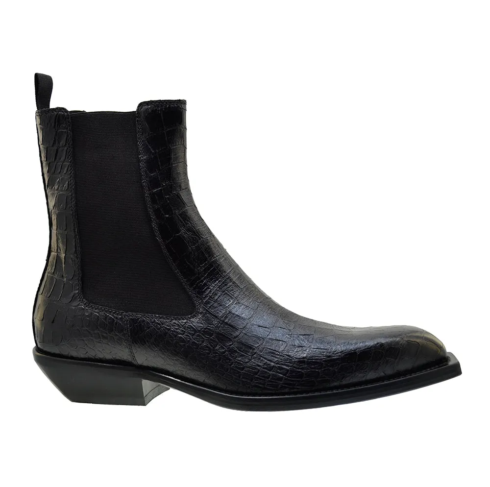 Men's Italian Shoes Jo Ghost 4768 Black Print Crocodile Leather Chelsea Boots