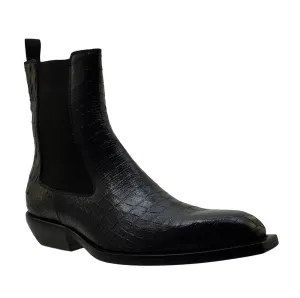 Men's Italian Shoes Jo Ghost 4768 Black Print Crocodile Leather Chelsea Boots