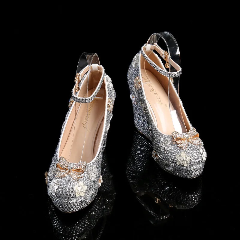 Pointed Silver Sparkling Diamond Stiletto Fashion Wedding Shoes