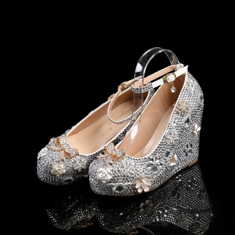 Pointed Silver Sparkling Diamond Stiletto Fashion Wedding Shoes
