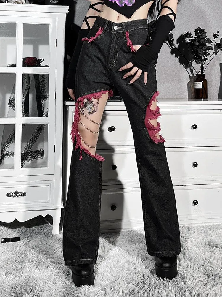 Red & Black Distressed Y2K Jeans