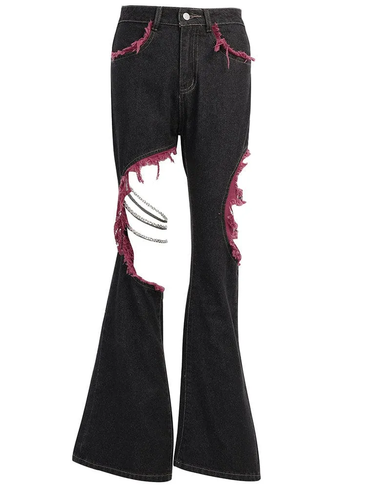 Red & Black Distressed Y2K Jeans