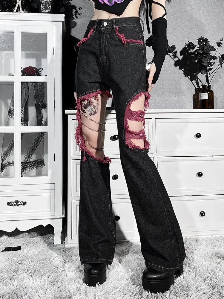Red & Black Distressed Y2K Jeans