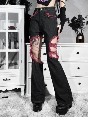 Red & Black Distressed Y2K Jeans
