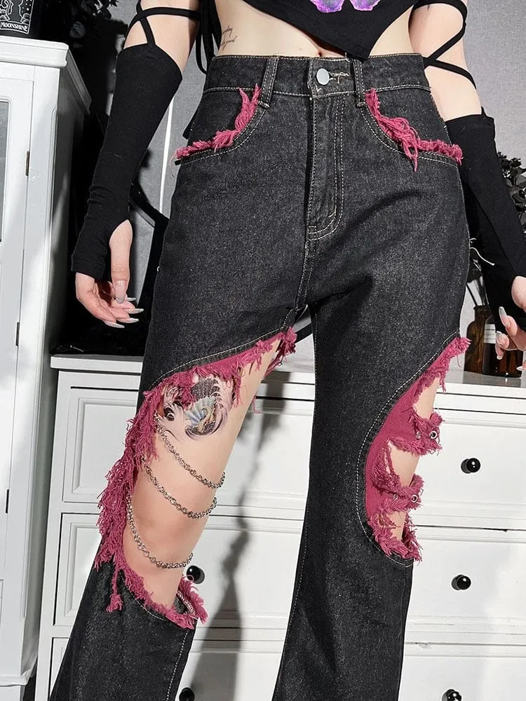 Red & Black Distressed Y2K Jeans