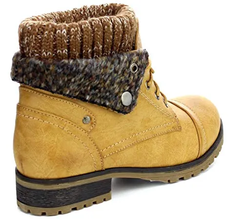 Refresh WYNNE-01 Women's Tan Combat Style Lace Up Ankle Booties