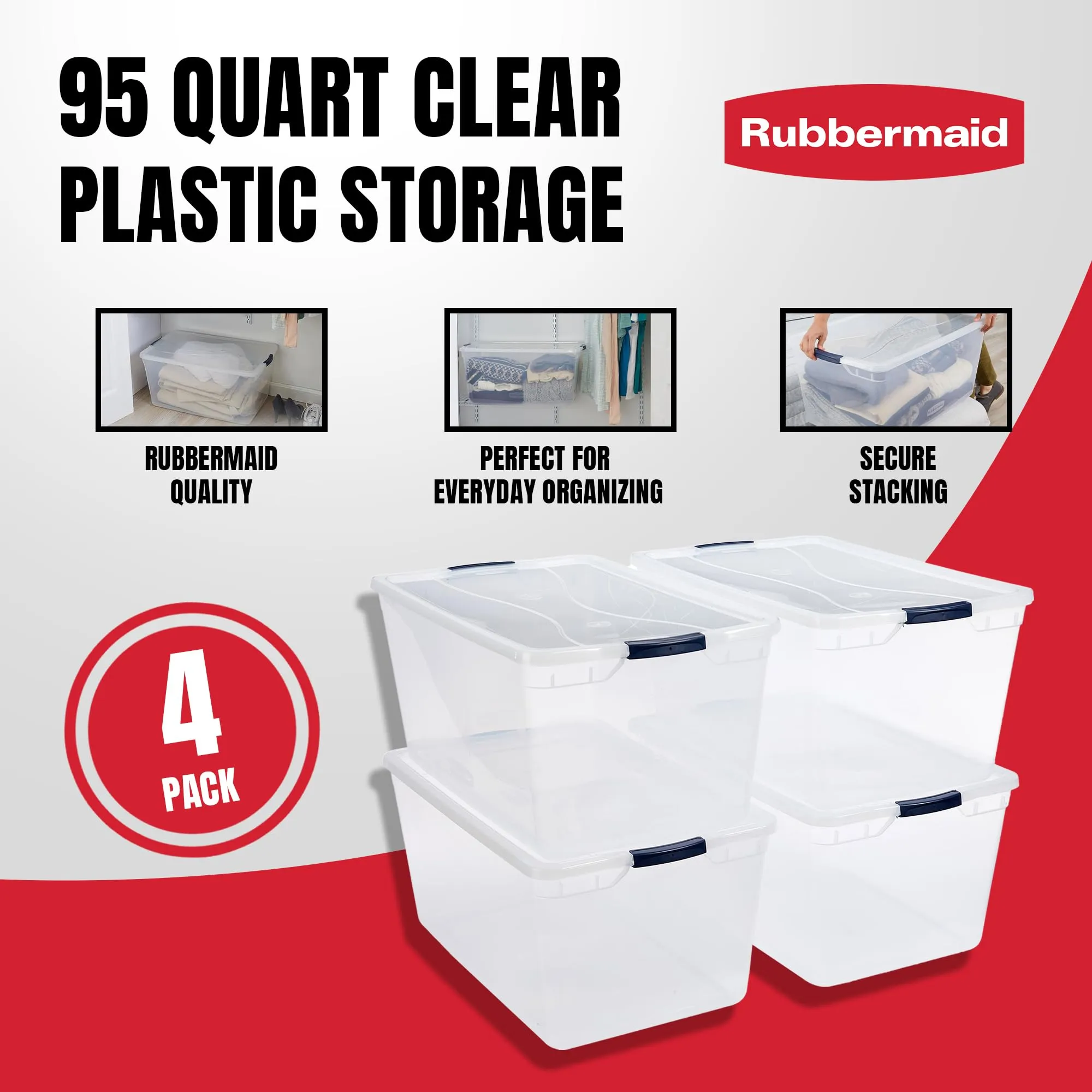 Rubbermaid 95 Quart Clear Storage Containers (4 Pack)