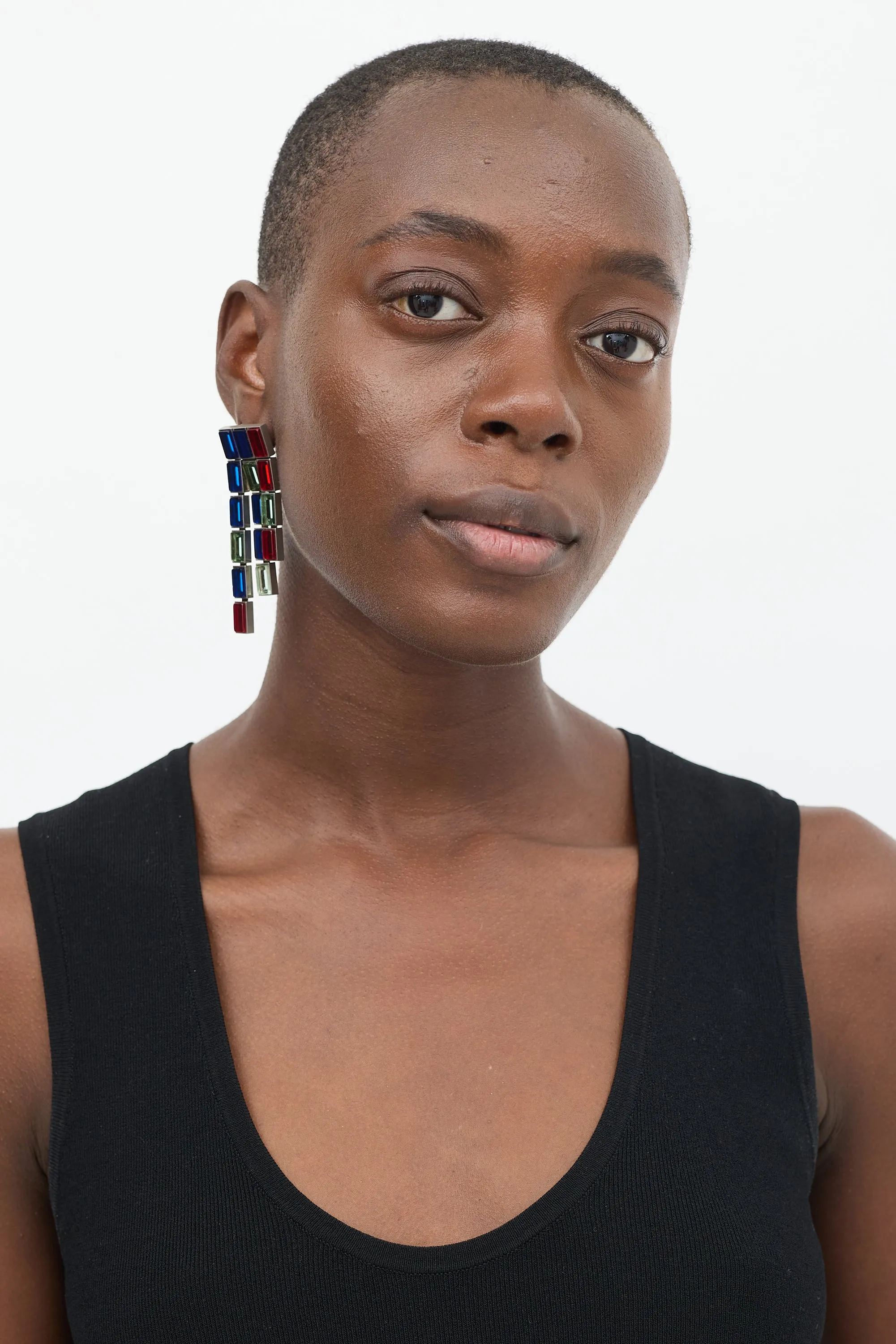 Silver & Multicolour Crystal Dangle Single Earring