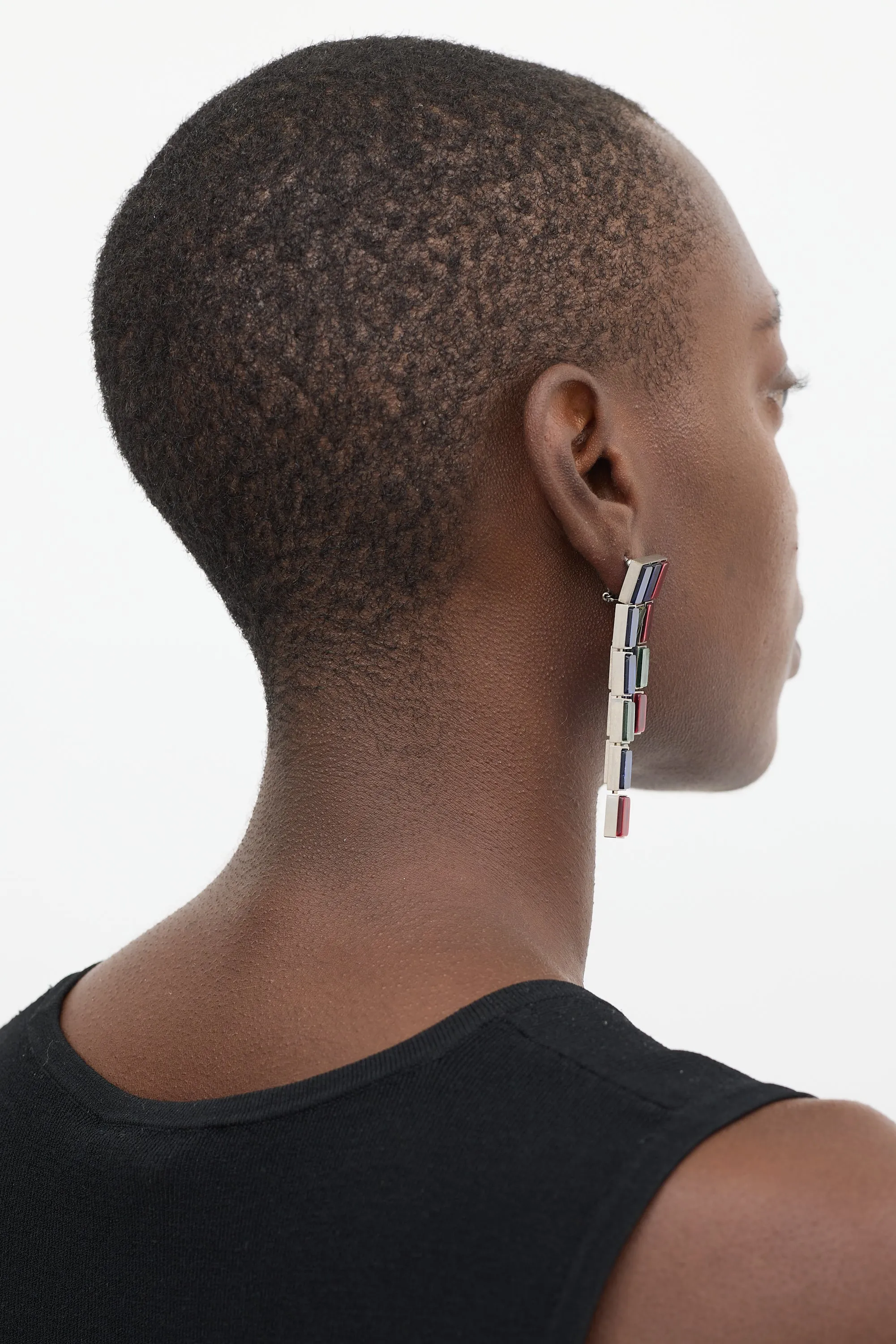 Silver & Multicolour Crystal Dangle Single Earring
