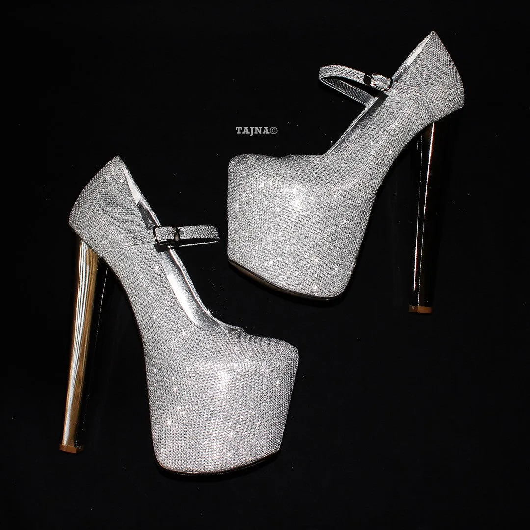 Silver Metallic Shiny 19 cm Platform Heels