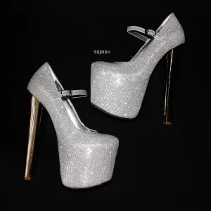 Silver Metallic Shiny 19 cm Platform Heels
