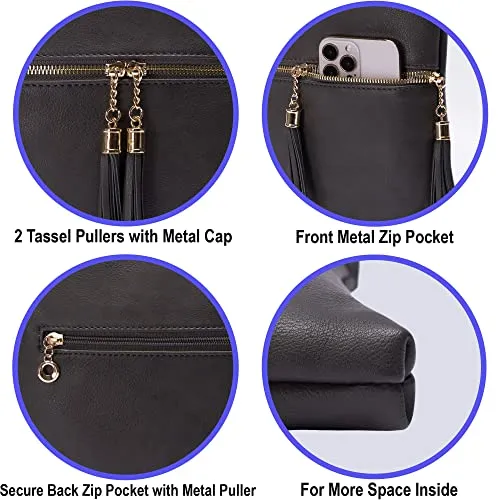 Solene Womens Lightweight Medium Crossbody Purse with Tassel, Perfect Size Crossbody Bags for Daily Use, travel - LP062 (Charcoal5)