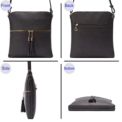 Solene Womens Lightweight Medium Crossbody Purse with Tassel, Perfect Size Crossbody Bags for Daily Use, travel - LP062 (Charcoal5)