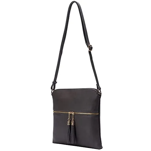 Solene Womens Lightweight Medium Crossbody Purse with Tassel, Perfect Size Crossbody Bags for Daily Use, travel - LP062 (Charcoal5)