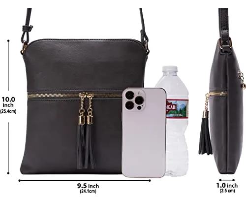 Solene Womens Lightweight Medium Crossbody Purse with Tassel, Perfect Size Crossbody Bags for Daily Use, travel - LP062 (Charcoal5)