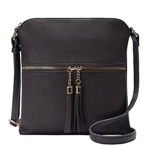Solene Womens Lightweight Medium Crossbody Purse with Tassel, Perfect Size Crossbody Bags for Daily Use, travel - LP062 (Charcoal5)