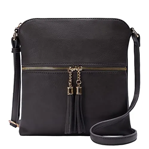 Solene Womens Lightweight Medium Crossbody Purse with Tassel, Perfect Size Crossbody Bags for Daily Use, travel - LP062 (Charcoal5)
