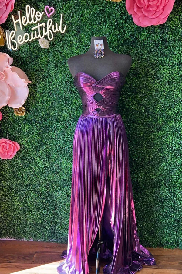 Sweetheart Metallic Pleated Emerald Green Long Prom Dress PSK591