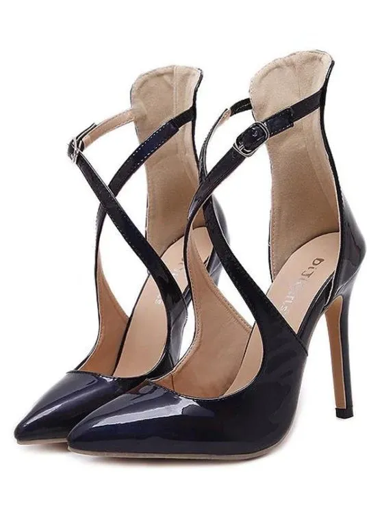 Trendy Pointed Toe Mini Heel Cross Strap Pumps