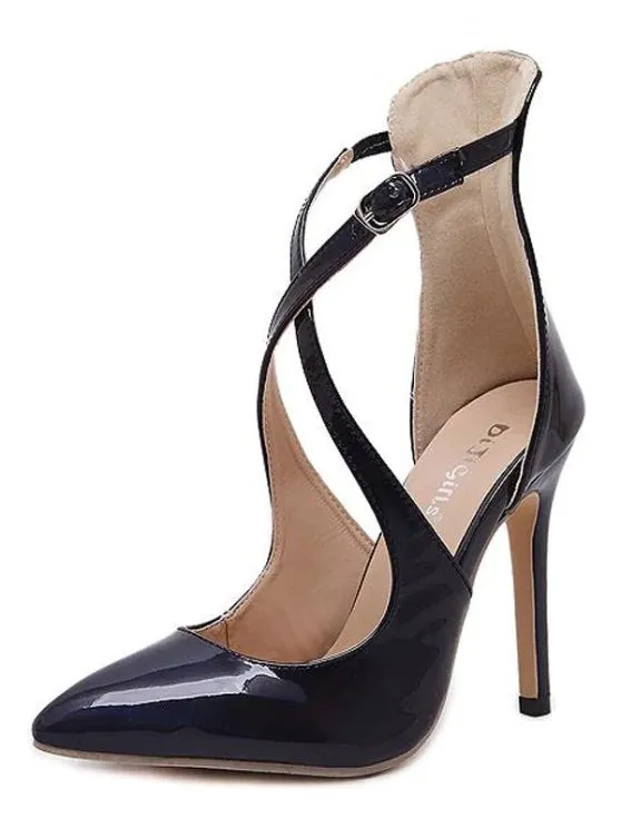 Trendy Pointed Toe Mini Heel Cross Strap Pumps