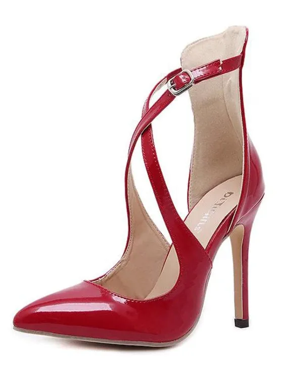 Trendy Pointed Toe Mini Heel Cross Strap Pumps