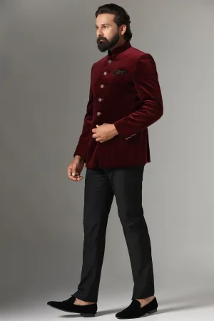 Velvet Maroon Bandhgala suit