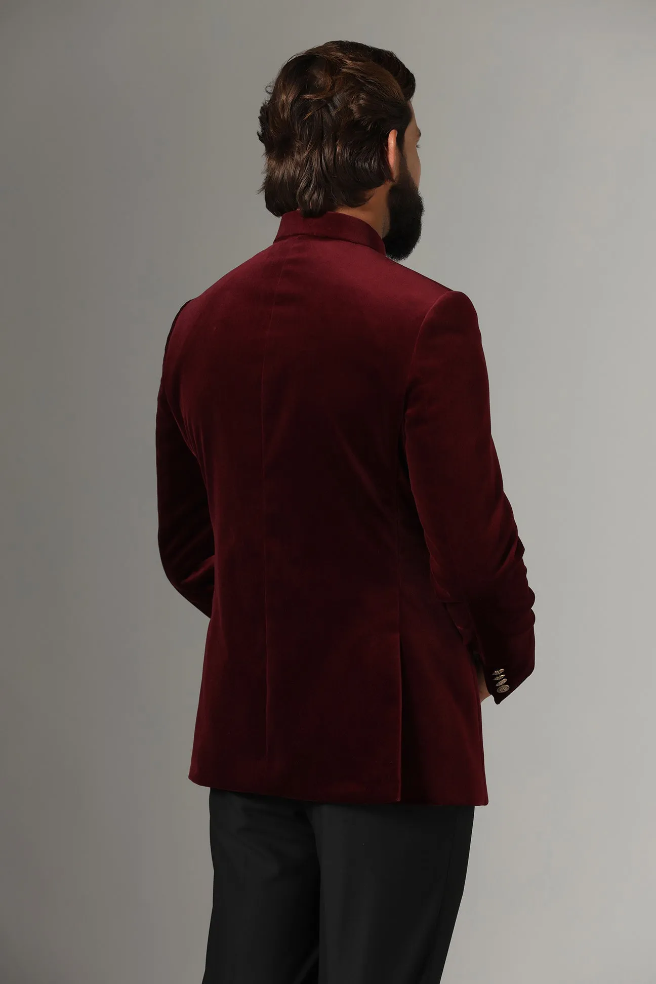 Velvet Maroon Bandhgala suit