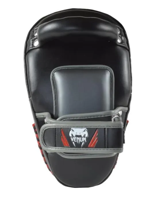 VENUM ELITE SMALL FOCUS MUAY THAI BOXING MMA KICK PADS Black White