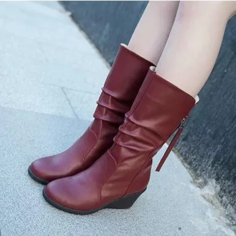 Women's wedge heels slouchy mid calf boots