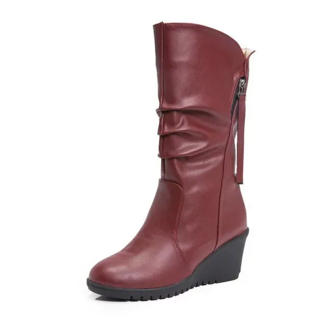 Women's wedge heels slouchy mid calf boots