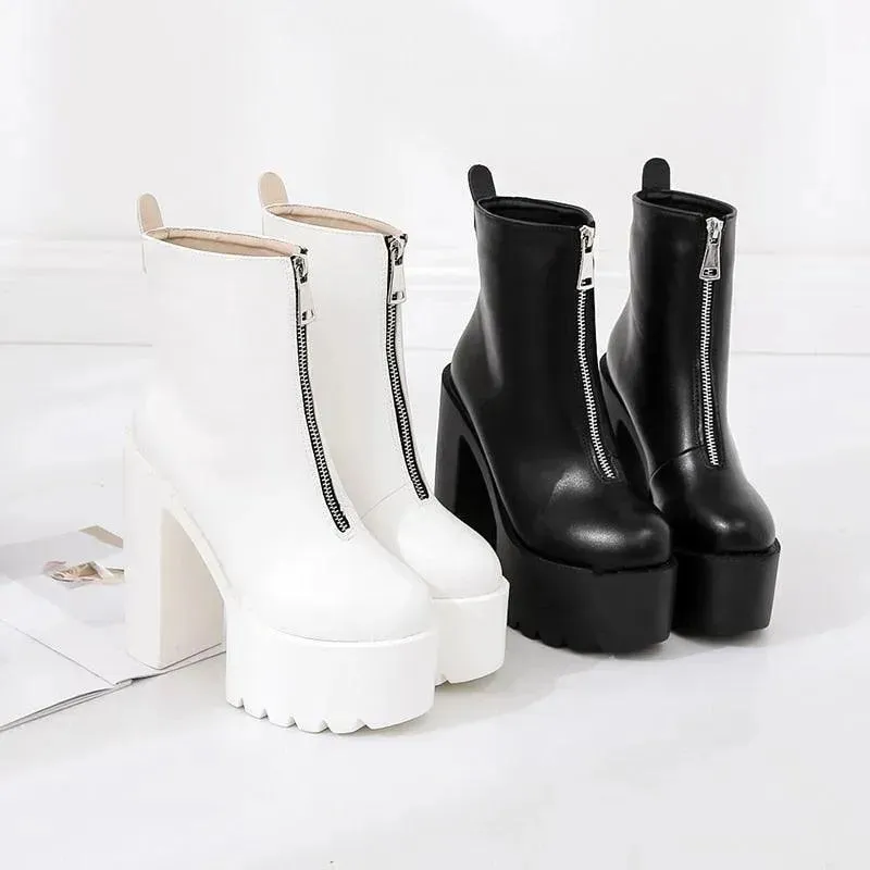 Zipper Platform Heel Boots
